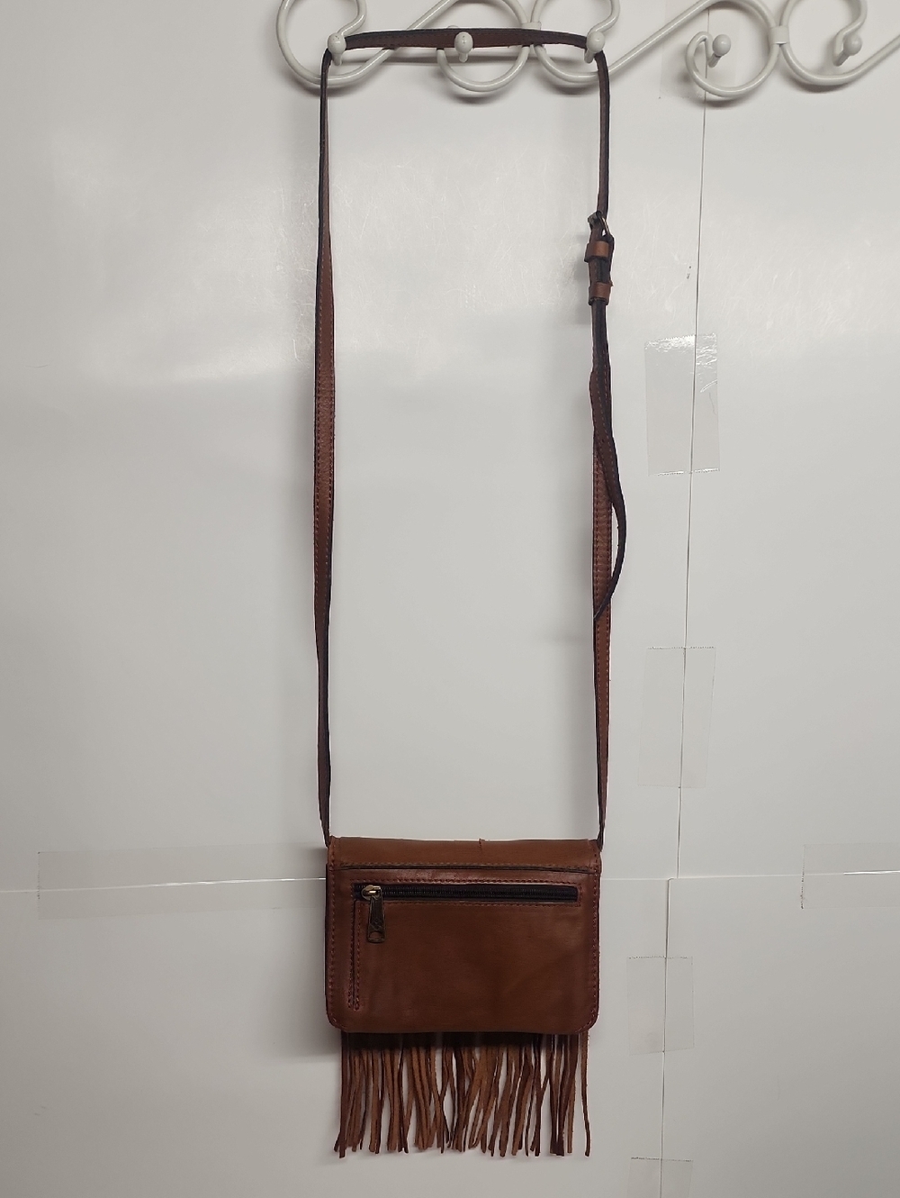 Patricia Nash Small Brown Leather Fringe Crossbody Saddlebag Fits Essentials WOW - Picture 4 of 11